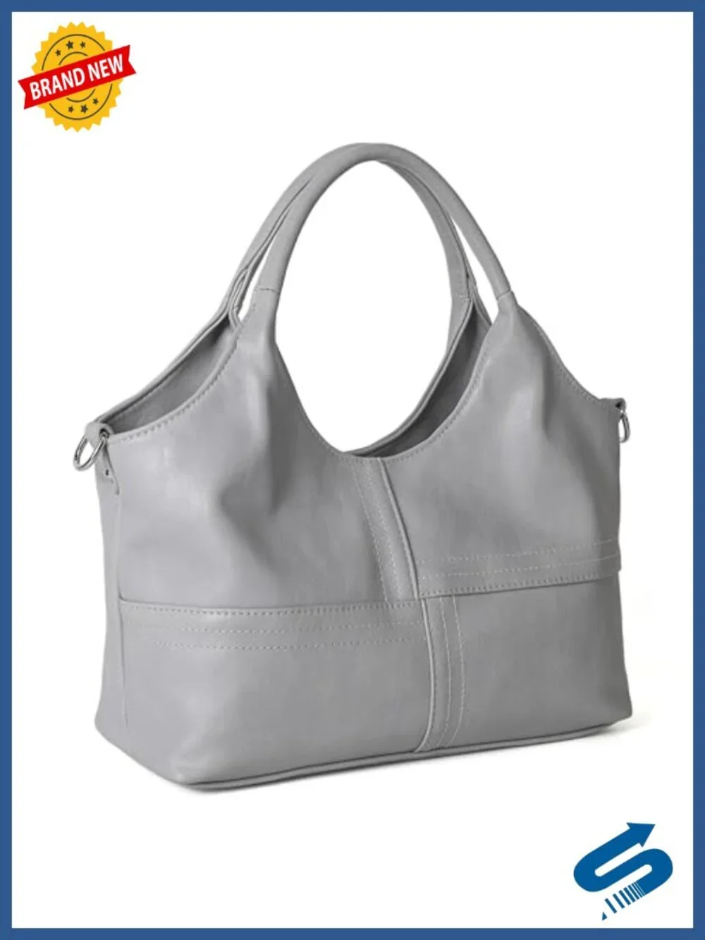 Vegan Leather Tote Hobo Bag with Detachable Strap, Two Handles, Women's Handbag